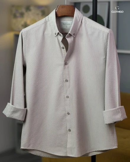Men's Urban Fit Stone Taupe Stripe Shirt - L/S - CG1262