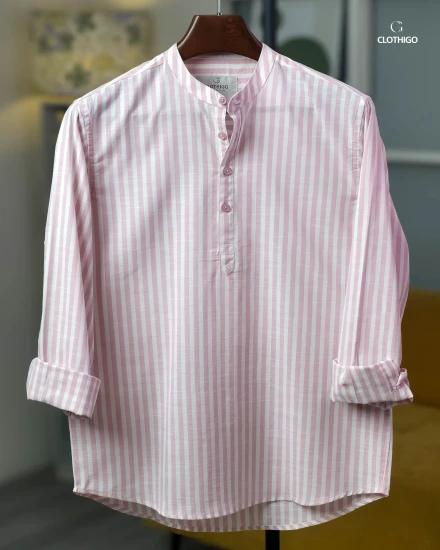 Mandarin Collar Dusty Rose Stripe Katua - L/S - CGK102