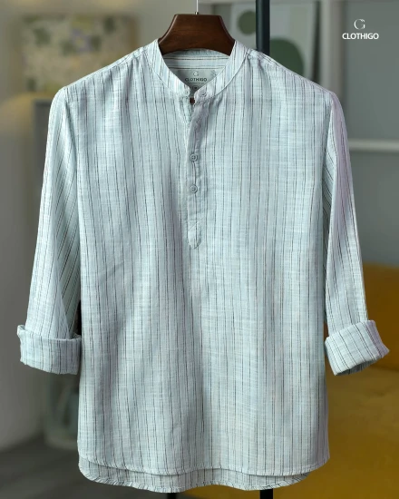 Mandarin Collar Sky Mist Stripe Katua - L/S - CGK104